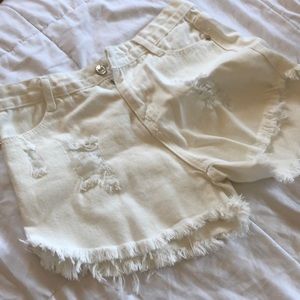 White Rip Jean Shorts